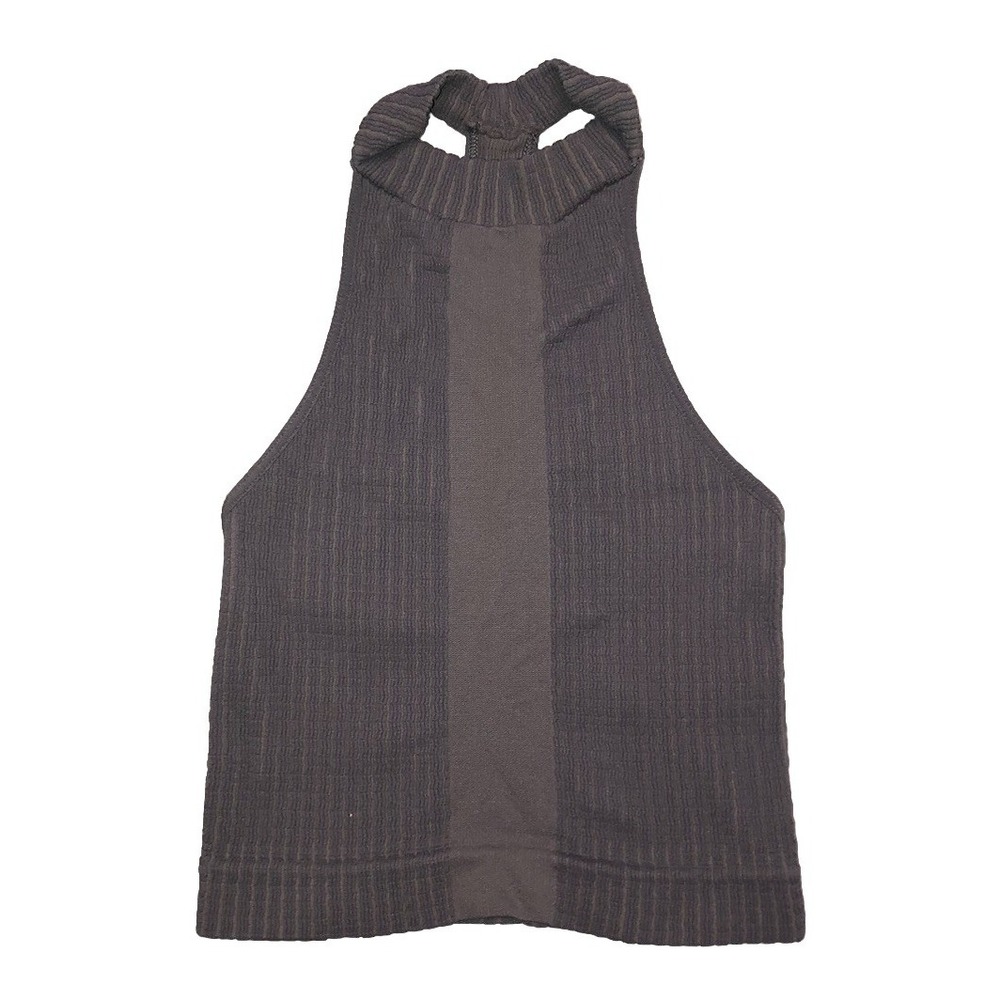 Free People Movement Ribbed Tank Top M/L Olive Green High Neck Racer Back Crop